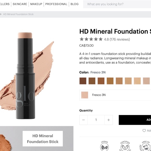 Glo Skin Beauty HD Mineral Foundation Stick #3 Fresco BNIB - Picture 3 of 4